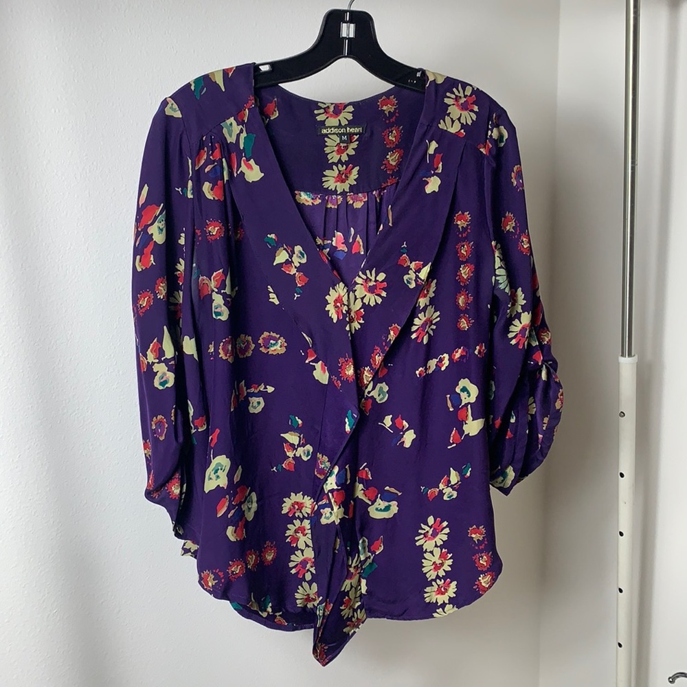 Addison Heart Purple Floral Silk Blouse